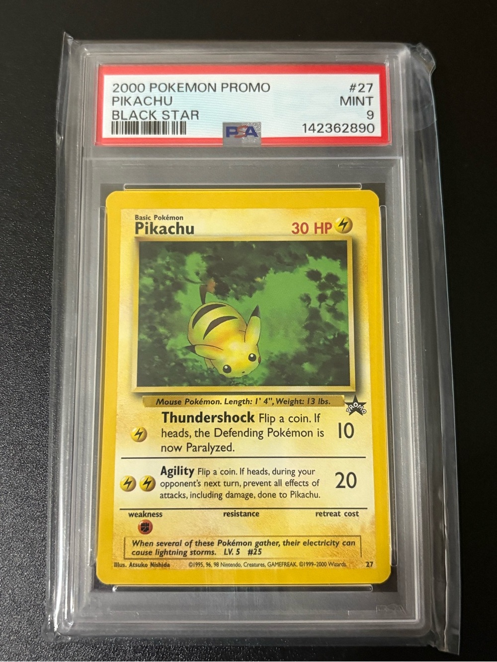 Pikachu 2000 Black Star Promo Card WoTC Vintage Graded PSA Mint 9